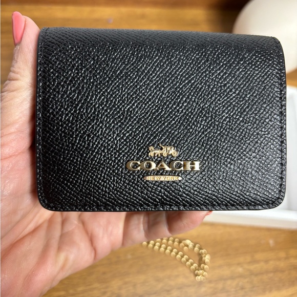 Coach Black Leather Mini Crossbody with Gold Chain - Picture 3 of 10